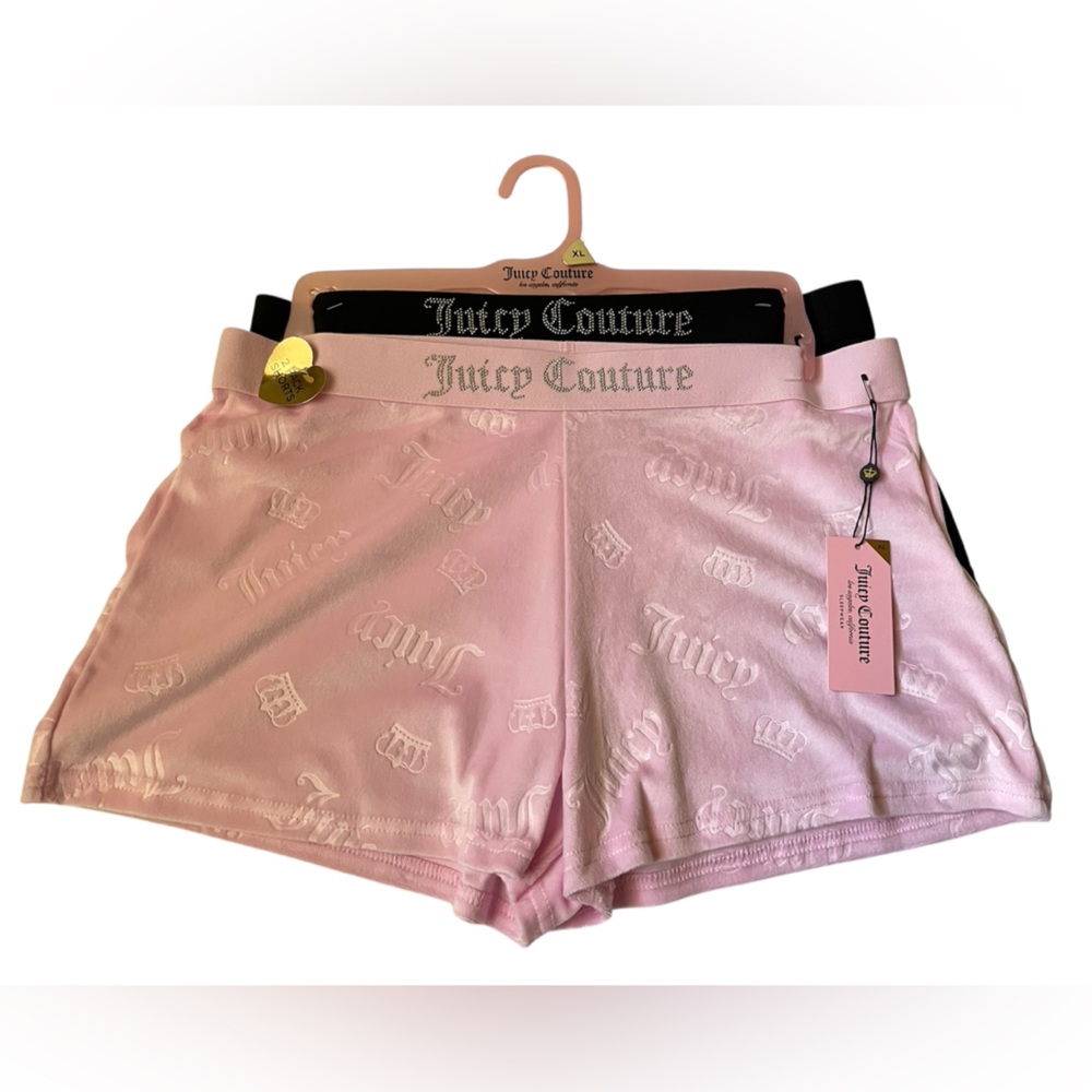 Juicy couture velour monogram sleepwear boxer shorts pink black